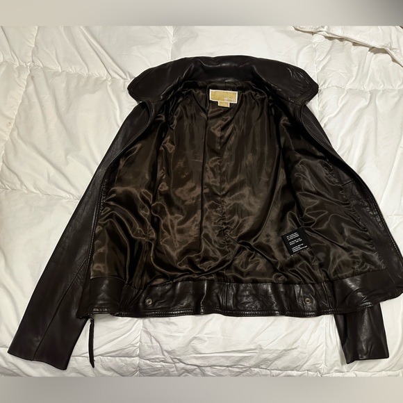 MICHAEL KORS DARK BROWN LEATHER JACKET, SZ SMALL - Picture 3 of 4